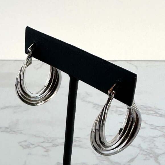 925 Silver Sculptural Hoops, Wave Design, 1" - Picture 7 of 8